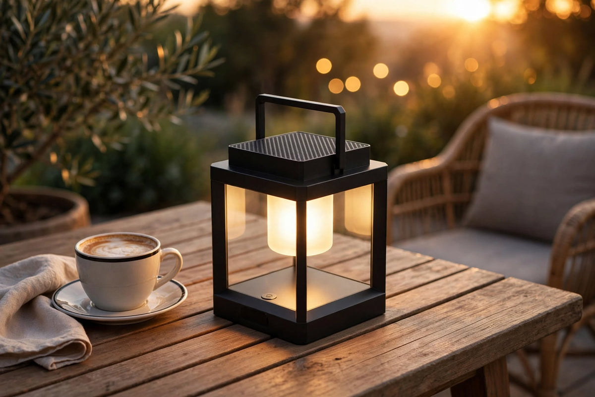 Qoziya CubeLight  Pro - Solare LED Tischlaterne Schwarz Eckig