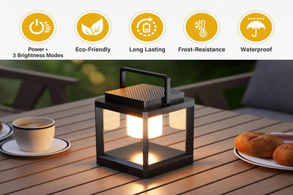 Qoziya CubeLight  Pro - Solare LED Tischlaterne Schwarz Eckig